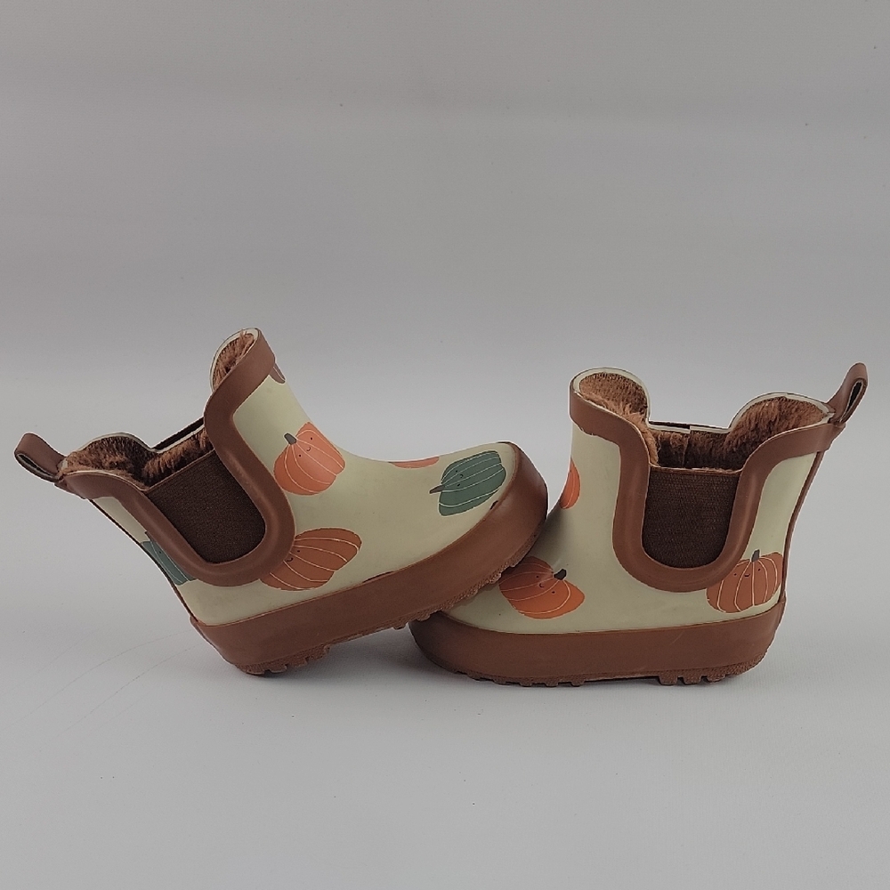 NEXT Kids Pumpkin Print Rain Water Boots - Brown and Cream Size 5 - Picture 1 of 5